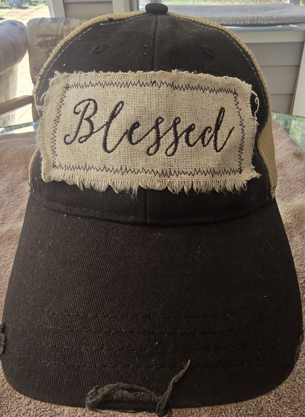 Blessed Cap Hat Genevieve Gail Brown Mesh Snapback Adjustable Distressed
